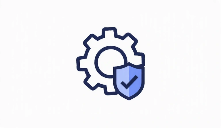 Ilustración de un icono de engranaje y un escudo, simbolizando la configuración de privacidad y el control sobre los datos.